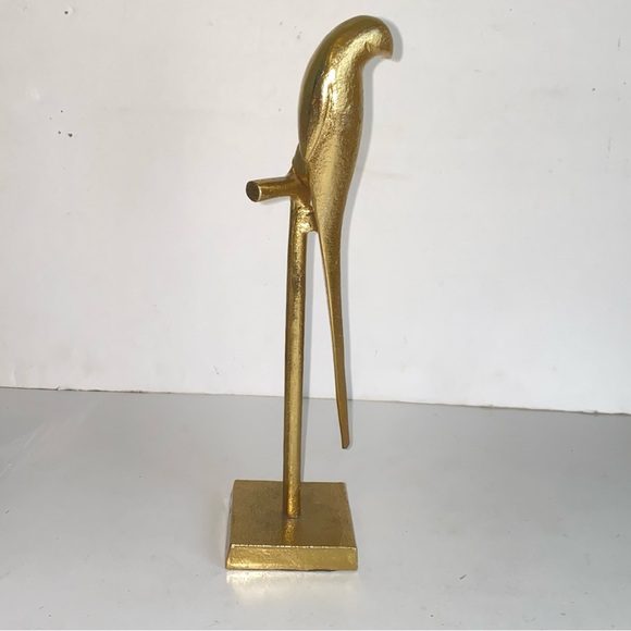 Vintage Gold Metal Parrot Bird On Perch 13" Table Top Sculpture - Picture 4 of 15